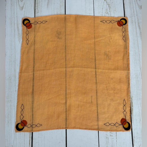 VINTAGE 30's-40's Handmade Handkerchiefs Set Of 2 Patterned 12x11 & Orange 11x11 - Picture 4 of 8